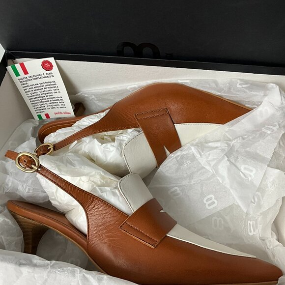 8 by Yoox Two-Tone Leather Slingback Pumps- Brown & White - EU 38-Made in Italy - Picture 10 of 10